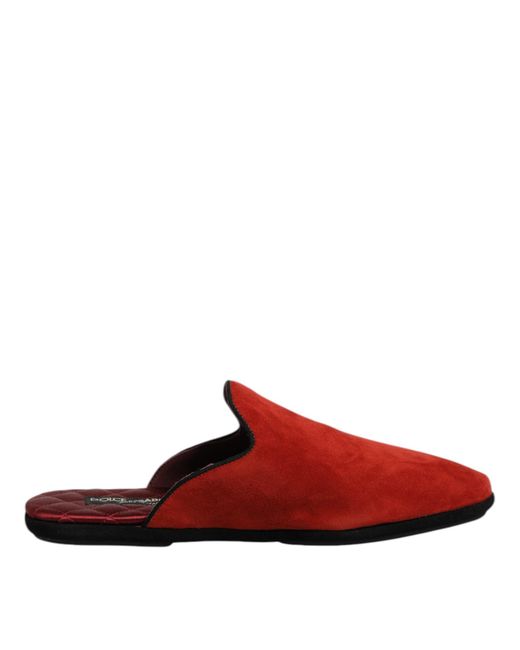 Dolce & Gabbana Red Orange Suede Slides Flat Slipper Shoes for men
