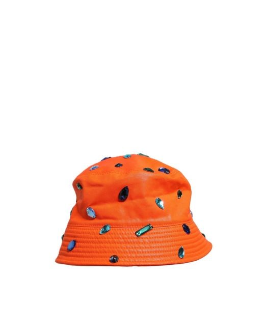 Dolce & Gabbana Orange Crystal Embellished Bucket Fisherman Cap Hat