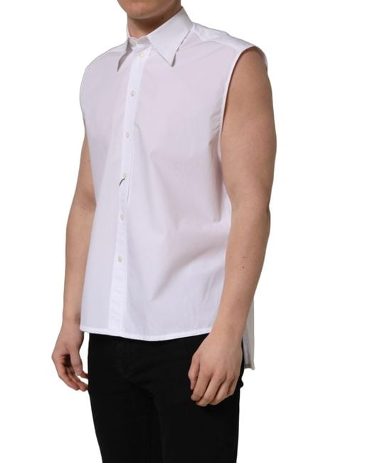Dolce & Gabbana White Cotton Sleeveless Formal Dress Shirt for men