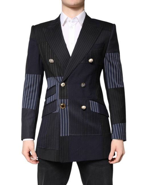 Dolce & Gabbana Blue Patchwork Jacket Coat Suit Blazer for men