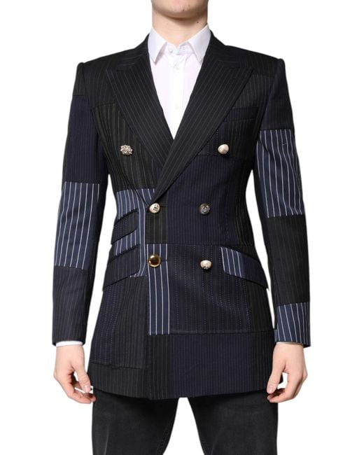 Dolce & Gabbana Blue Patchwork Jacket Coat Suit Blazer for men