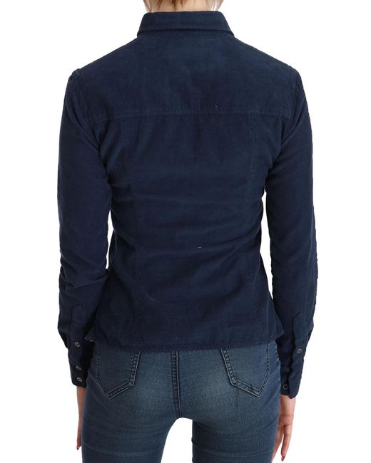 Acht Cotton Blue Corduroy Long Sleeves Shirt Top Blouse