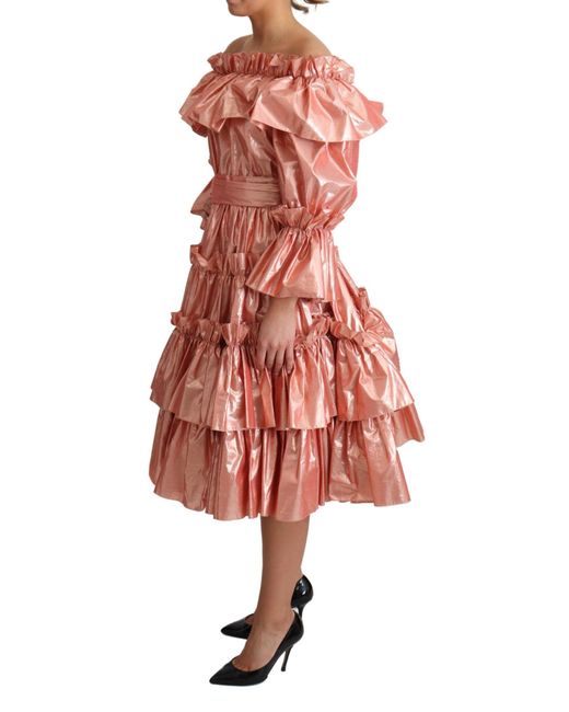 Dolce & Gabbana Red Ruffled Silk Cotton Gown Dress