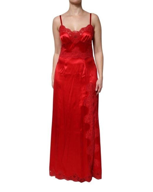 Dolce & Gabbana Red Silk Sleeveless Maxi Long Dress