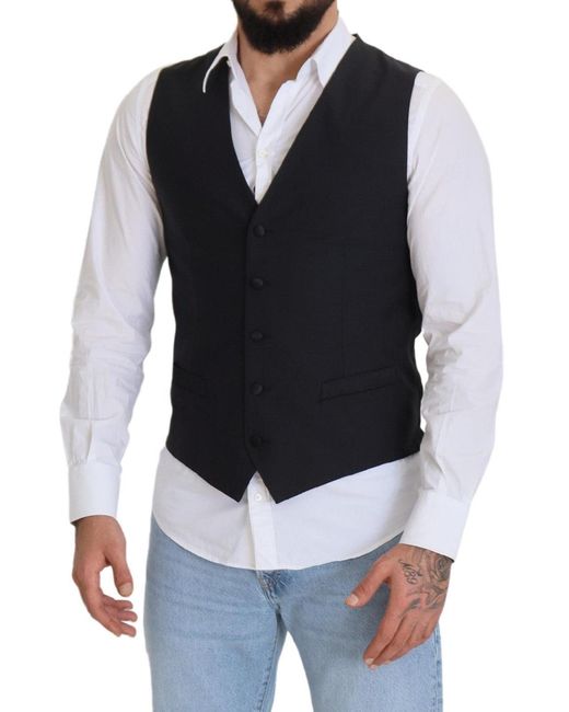 Dolce & Gabbana Blue Elegant Single Breasted Dress Vest for men