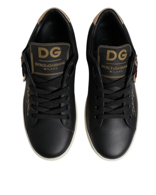 Dolce & Gabbana Black Leather Heart Sneakers Shoes