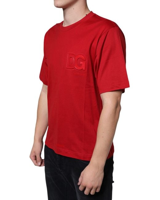Dolce & Gabbana Red Cotton Dg Logo Print Crew Neck T-Shirt for men