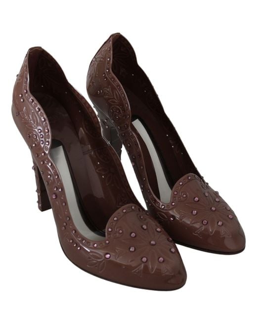 Dolce & Gabbana Floral Crystal Cinderella Pumps Brown La7288