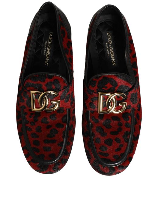 Dolce & Gabbana Red Leopard Print Pony Hair Dress Loafers Shoes for men