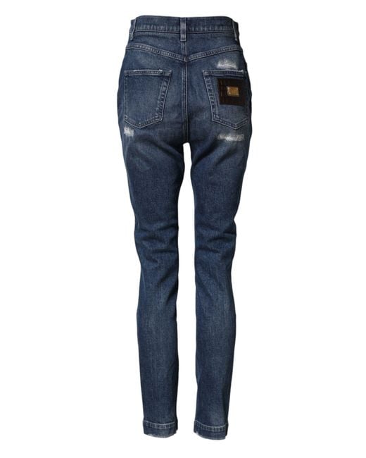 Dolce & Gabbana Blue Distressed Washed Logo Grace Denim Jeans