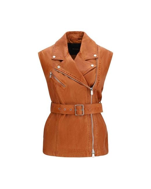 Pinko Brown Goatskin Sleeveless Jacket