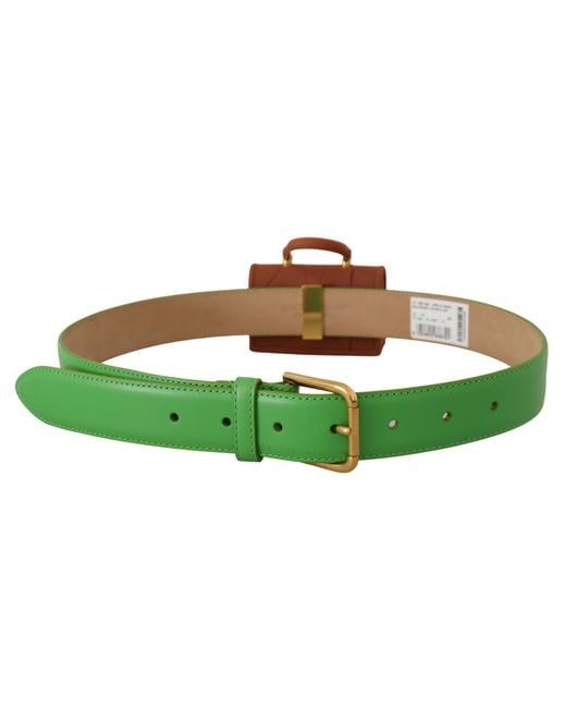 Dolce & Gabbana Green Chic Emerald Leather Belt With Engraved Buckle