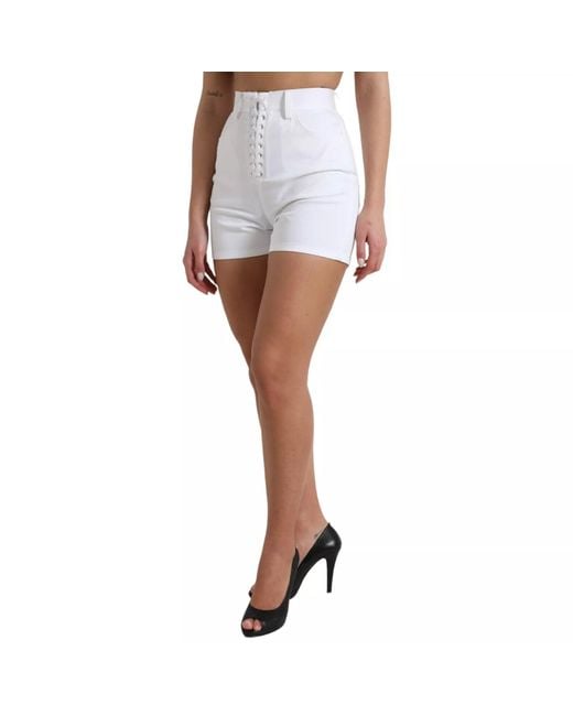 Dolce & Gabbana White Front Lace High Waist Hot Pants Shorts