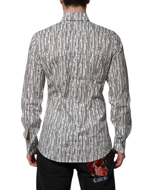 Dolce & Gabbana Gray Floral Print Casual Long Sleeves Shirt for men