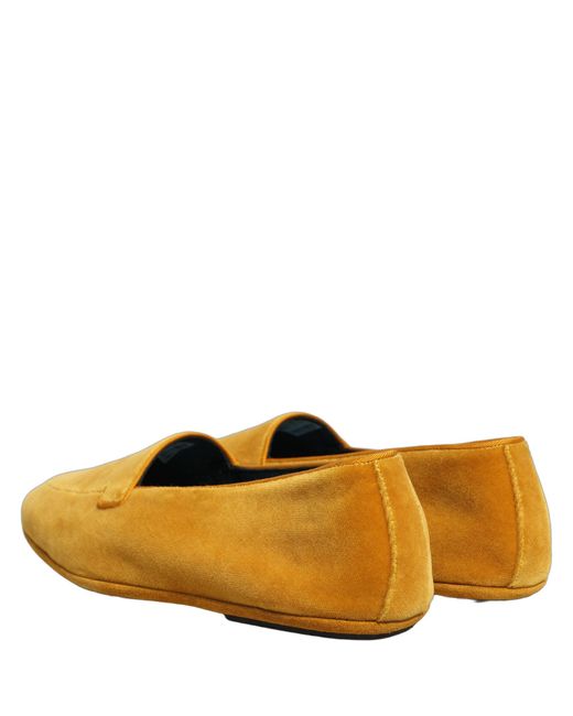 Dolce & Gabbana Brown Yellow Velvet Slip On Men Dress Loafers Shoes for men