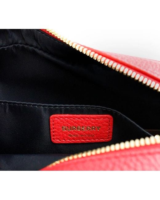 Burberry Red Small Branded Bright Grainy Leather Camera Crossbody Bag