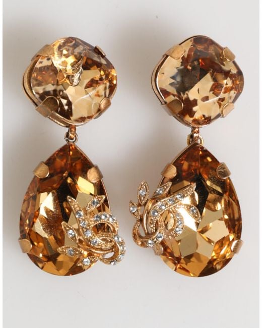 Dolce & Gabbana Metallic Gold Crystal Drop Clip