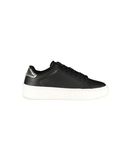 Tommy Hilfiger Black Elegant Lace-Up Sneakers With Contrast Details