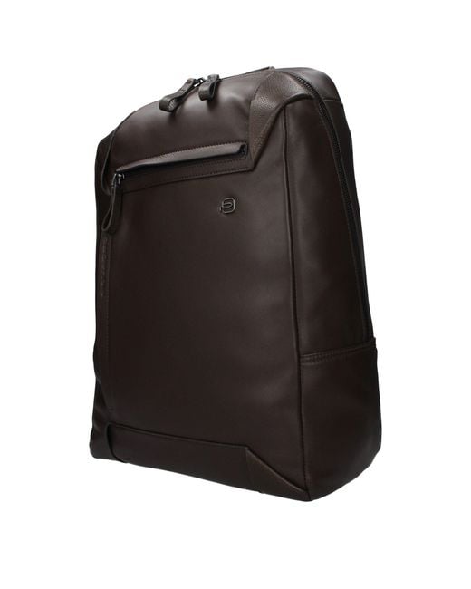 Piquadro Black Brown Leather Backpack for men