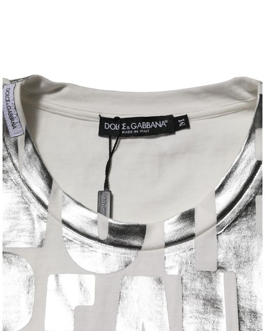 Dolce & Gabbana Black Cotton Metallic Slogan Print T-Shirt for men