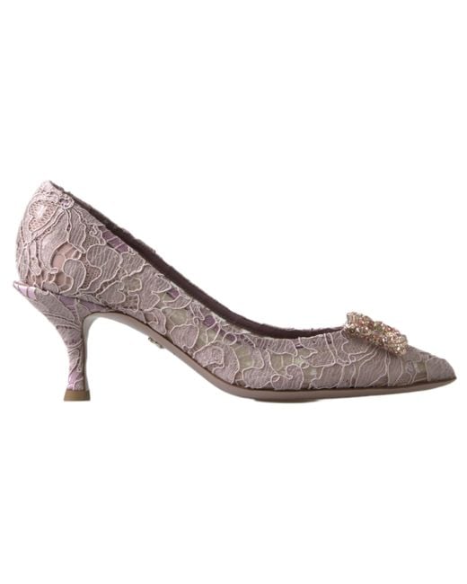 Dolce & Gabbana Black Floral Lace Dg Crystal Pumps Shoes