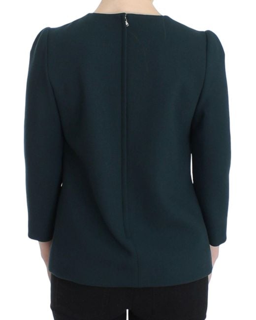 Dolce & Gabbana Dolce Gabbana Green 3/4 Sleeve Wool Blouse