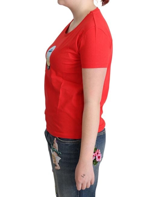 Moschino Red Short Sleeve Crew Neck Graphic Tee