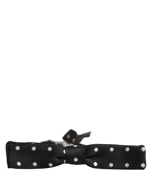 Dolce & Gabbana Black White Polka Dot Adjustable Neck Papillon Bow Tie for men