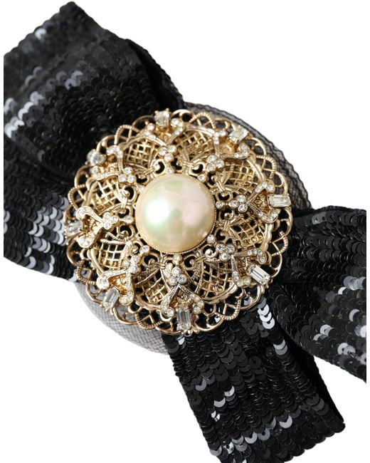 Dolce & Gabbana Black Sequin Pearl Handmade Brooch Hair Pin