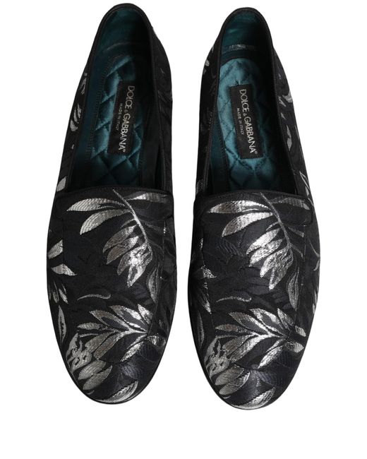 Dolce & Gabbana Black Leaf Embroidery Dress Men Loafers Shoes for men