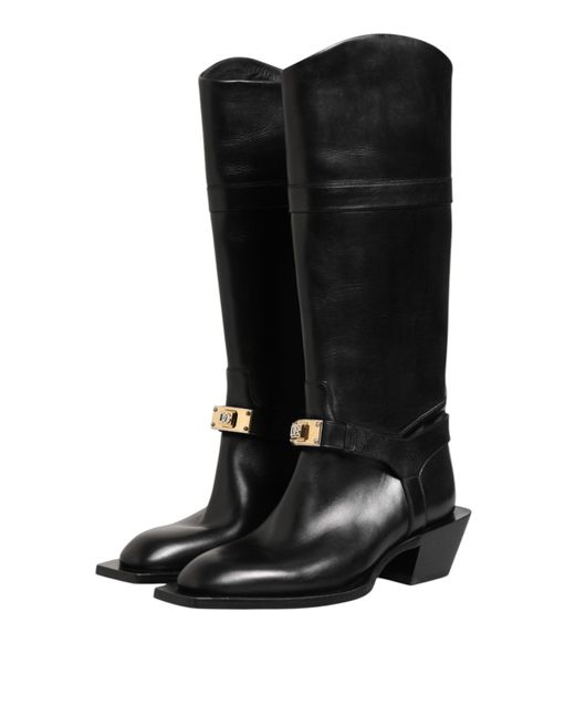 Dolce & Gabbana Black Logo Plaque Over The Calf Boot Shoes for men