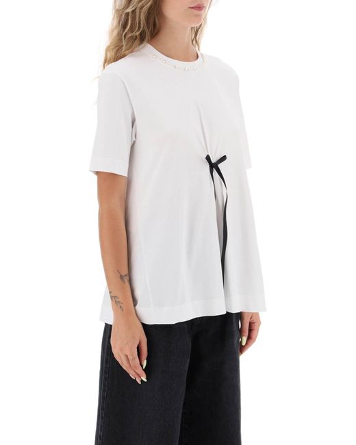 Simone Rocha White A Line T Shirt With Bow Detail