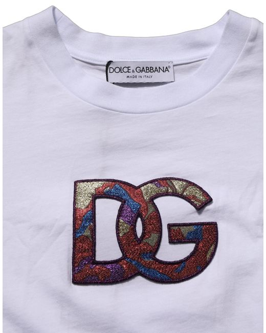 Dolce & Gabbana White Cotton Dg Logo Patch Crew Neck T