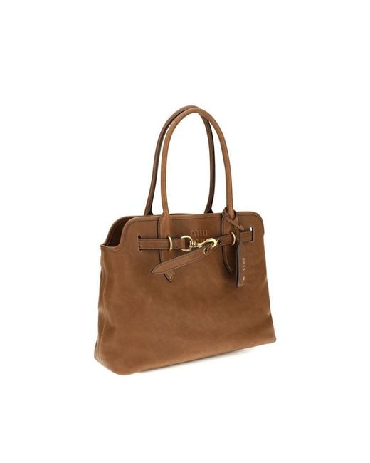 Miu Miu Brown Calf Leather Bos Taurus Shoulder Bag