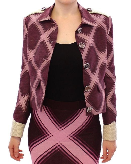 House of Holland Red Check Trench Coat Blazer Purple Jacket