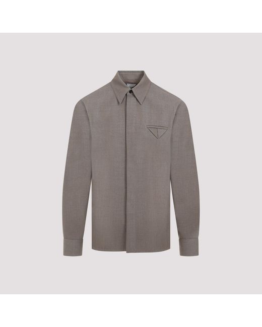Bottega Veneta Gray Grey Ocre Melange Wool Twill Shirt for men