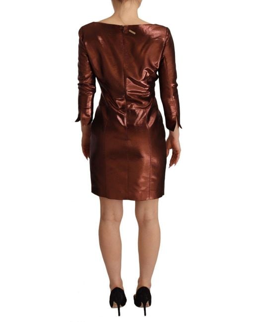 Gianfranco Ferré Black Elegant Bronze Sheath Mini Dres With Square Neck