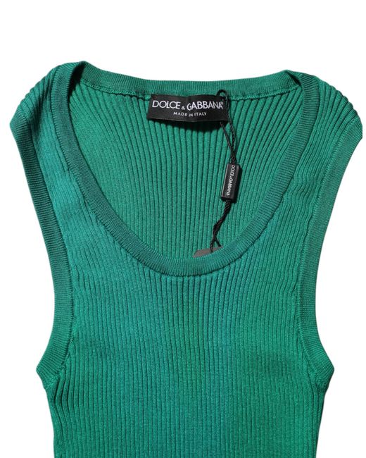 Dolce & Gabbana Green Silk Sleeveless Round Neck Tank Top for men