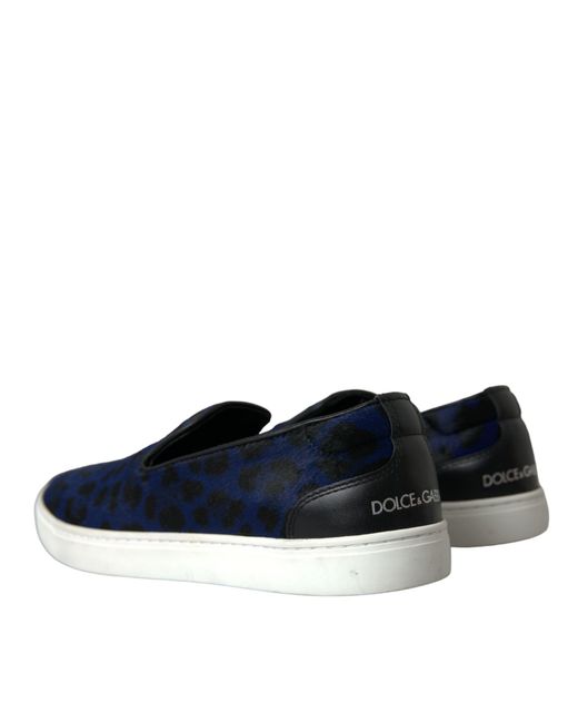 Dolce & Gabbana Blue Calfskin Hair Leopard Sneakers Shoes for men