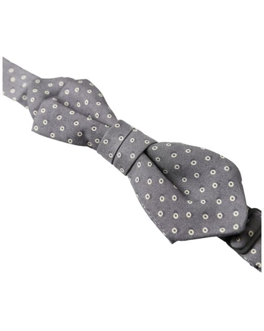 Dolce & Gabbana White Polka Dots Silk Adjustable Neck Papillon Bow Tie for men