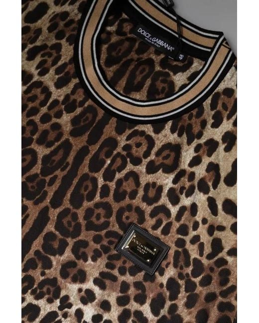Dolce & Gabbana Black Leopard Print Crew Neck Tshirt for men
