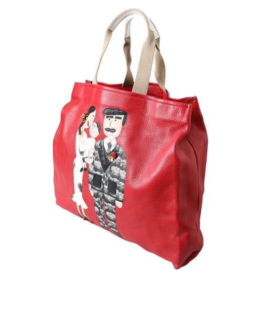 Dolce & Gabbana Red Leather #dgfamily Patch Shopping Tote Bag