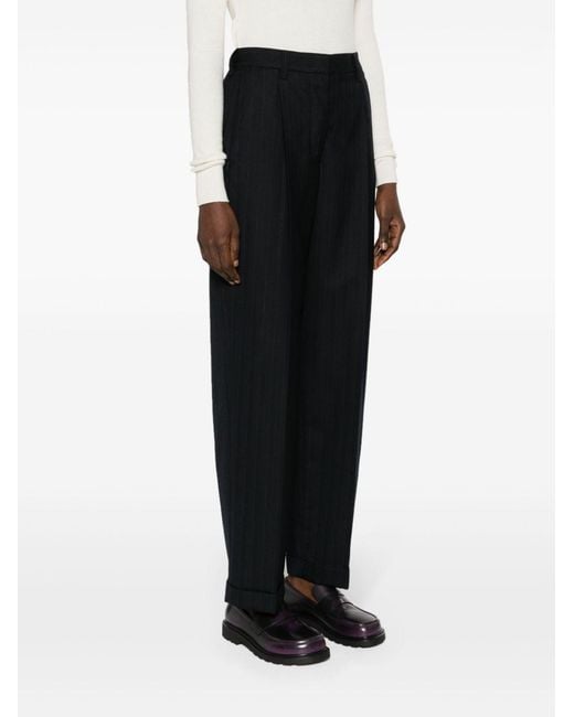 Miu Miu Black High-Waisted Pinstripe Tailored Trousers