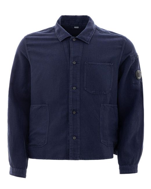 C P Company Blue Linen Blend Pockets Shirt for men