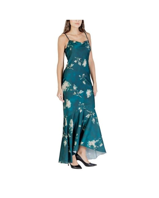 Rinascimento Blue Bicolor Polyester Long Dress