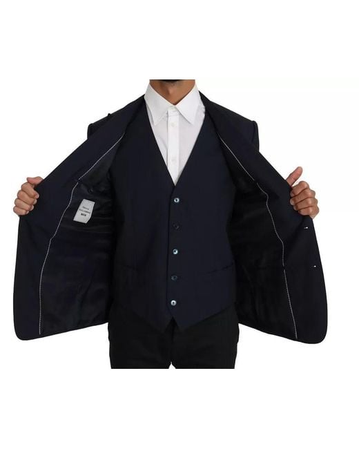 Dolce & Gabbana Blue Wool Martini Blazer Vest 2 Piece for men