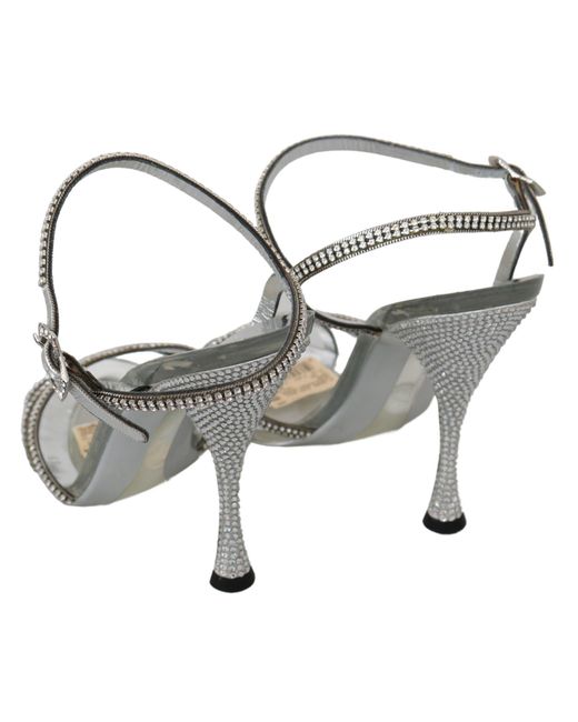 Dolce & Gabbana Metallic Silver Crystal Ankle Strap Sandals Shoes