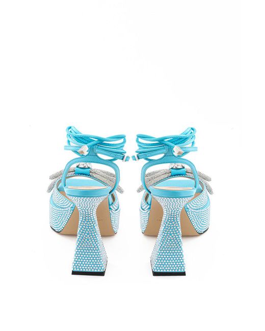 Mach & Mach Blue Elegant Light Crystal Bow Sandals
