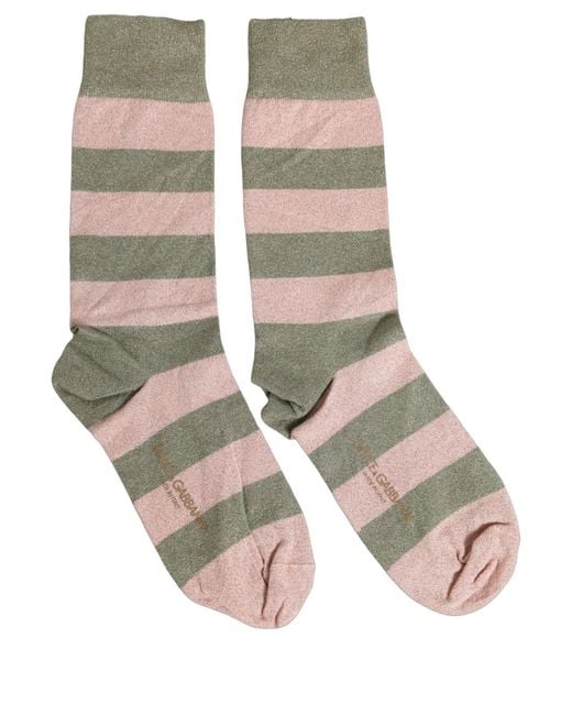 Dolce & Gabbana Green Gray Pink Stripes Mid Calf Accessory Socks