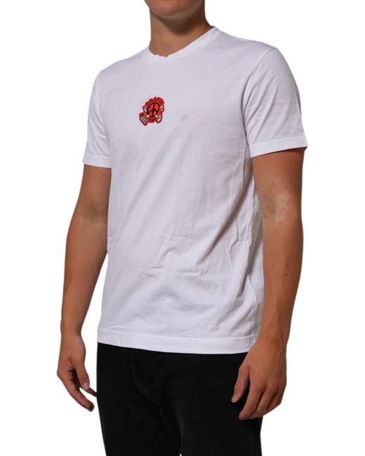 Dolce & Gabbana White Cotton Dg Love Patch Crew Neck T-Shirt for men